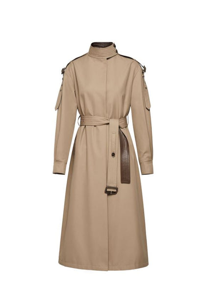 Leather Patchwork Two-Color Trench Coat
