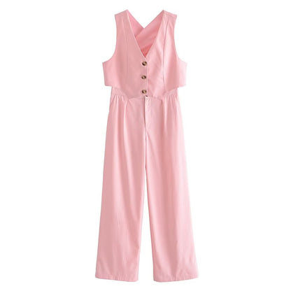 Sleeveless Casual Top and Wide Leg Pants Suit Set