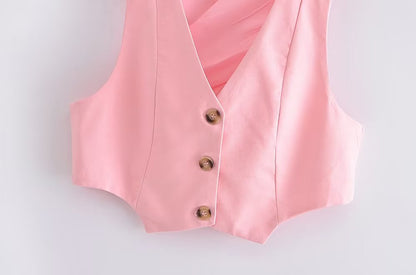 Sleeveless Casual Top and Wide Leg Pants Suit