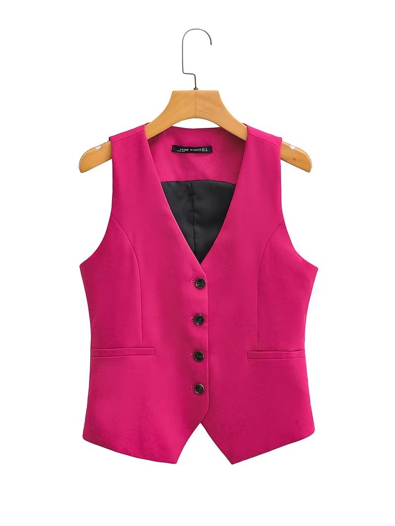 Red Linen Sleeveless Vest Pink