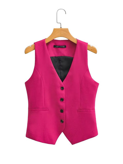 Red Linen Sleeveless Vest Pink