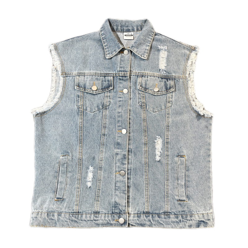 Light Blue Denim Flocked Bear Vest Coat Blue