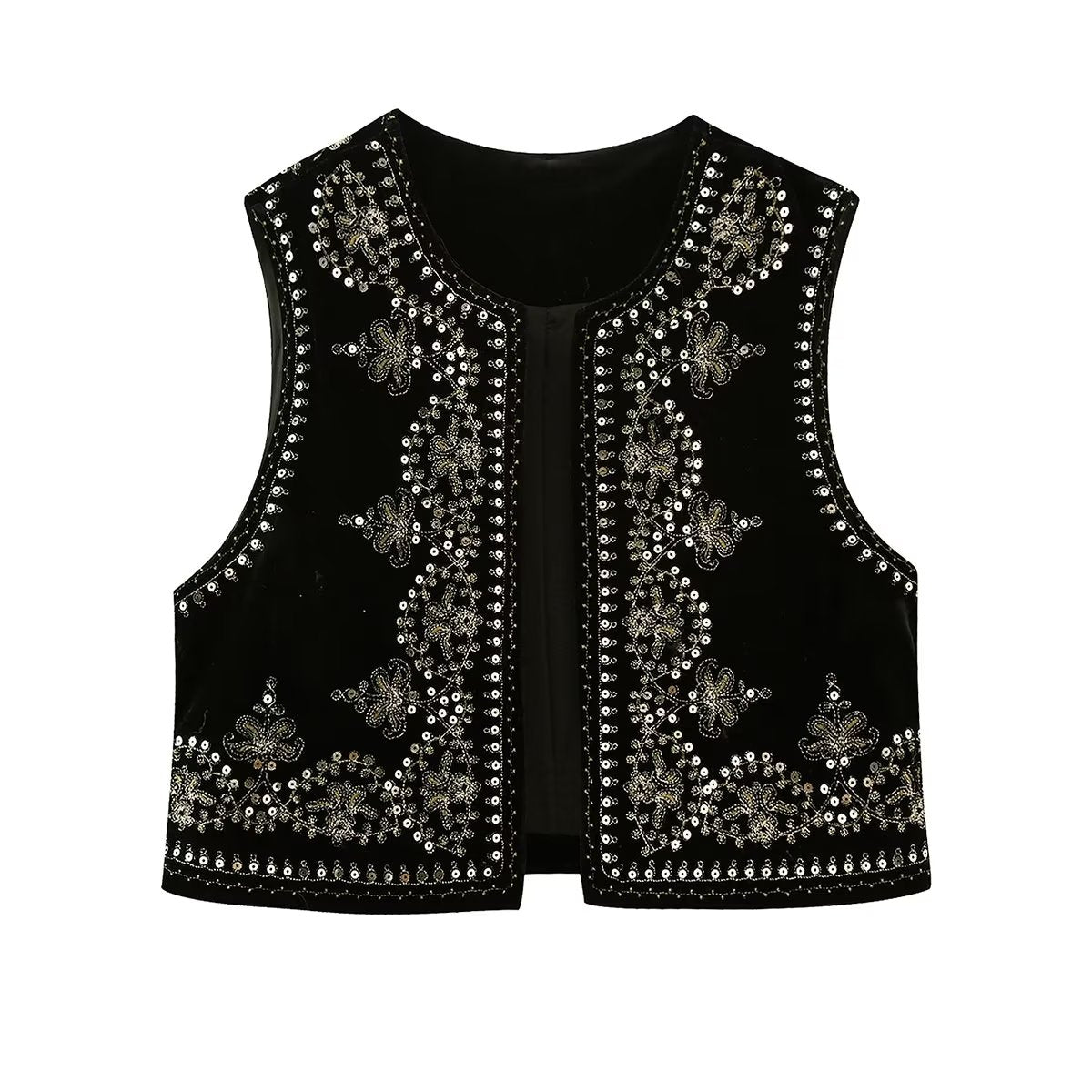 Velvet Embroidered Vest Black