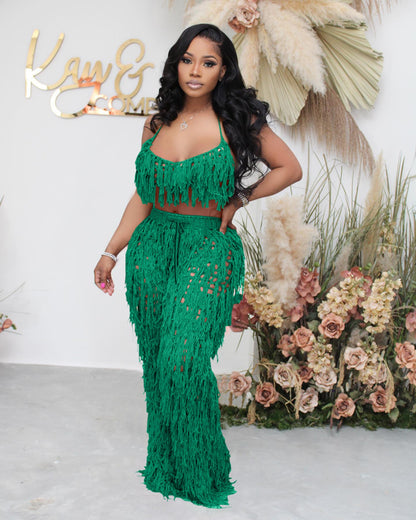 Sexy See through Crochet Tassel Beach Suit