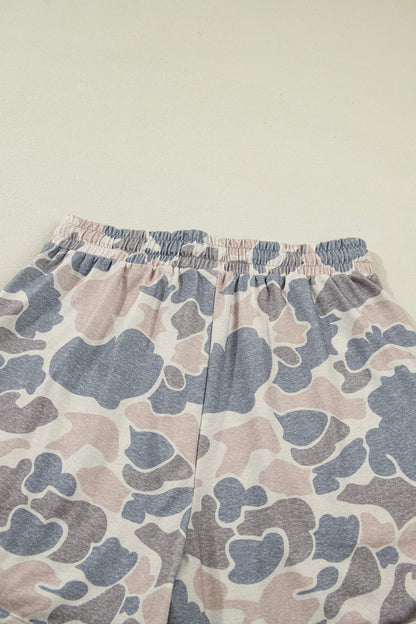 Multicolour Camouflage Loose Tee Drawstring Shorts 2pcs Outfit