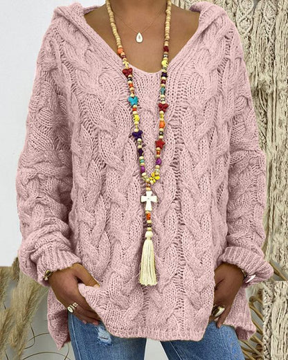 Clidress Retro Needlecraft Hooded Sweater