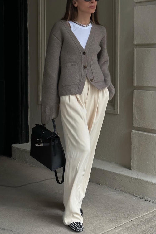 V Neck Button Down Pocketed Sweater Cardigan