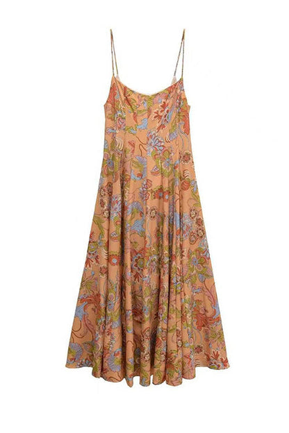 Spaghetti Strap Floral Print Chiffon Maxi Dress