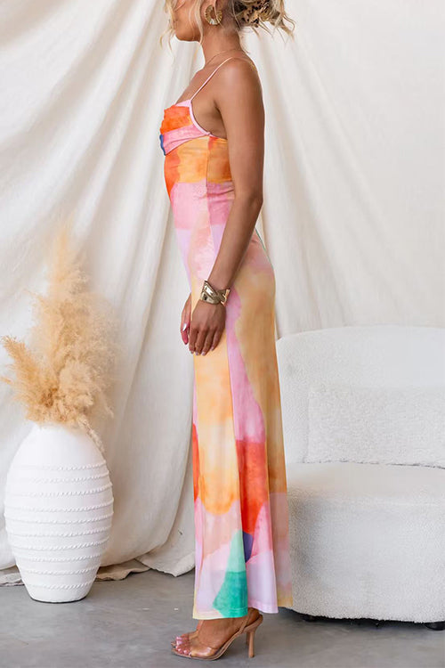 Spaghetti Strap Printed Bodycon Maxi Dress