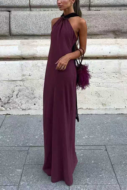 Sleeveless Draped Back Maxi Party Dress