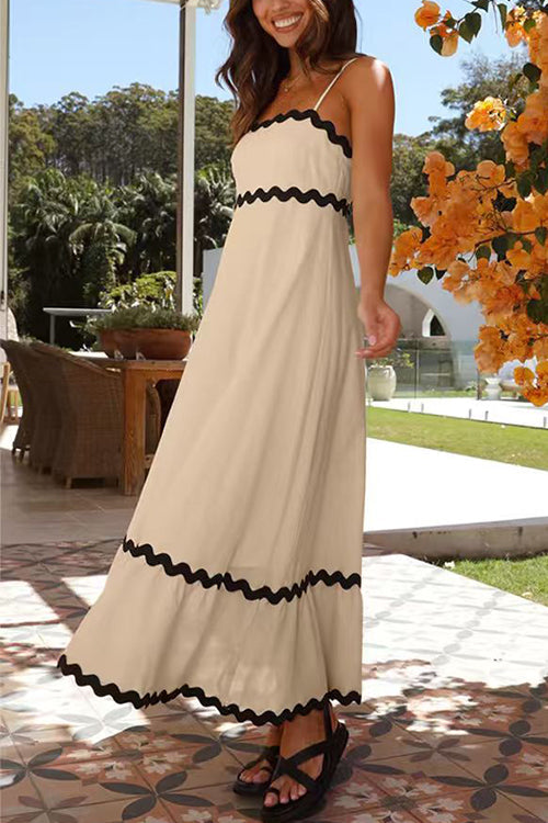 Spaghetti Strap Ric Rac Trim Swing Maxi Dress