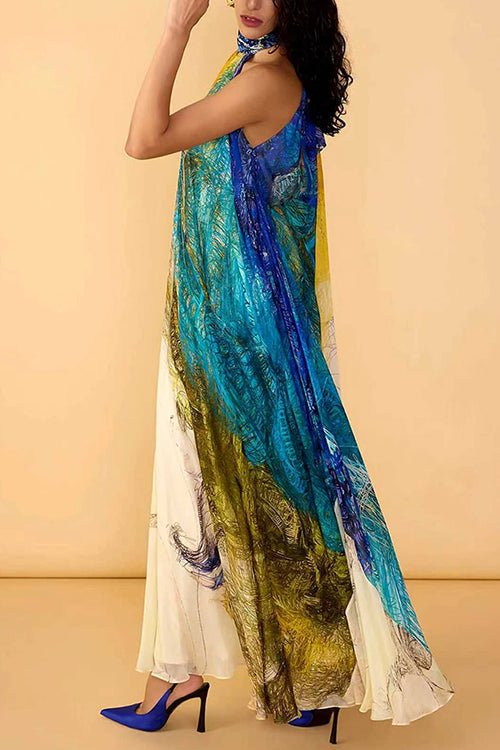 Halter Neck Sleeveless Printed Dress