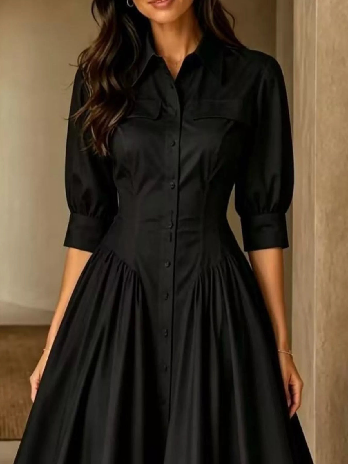 Plus Size Shirt Dress with Cinched Waist | Button-Down