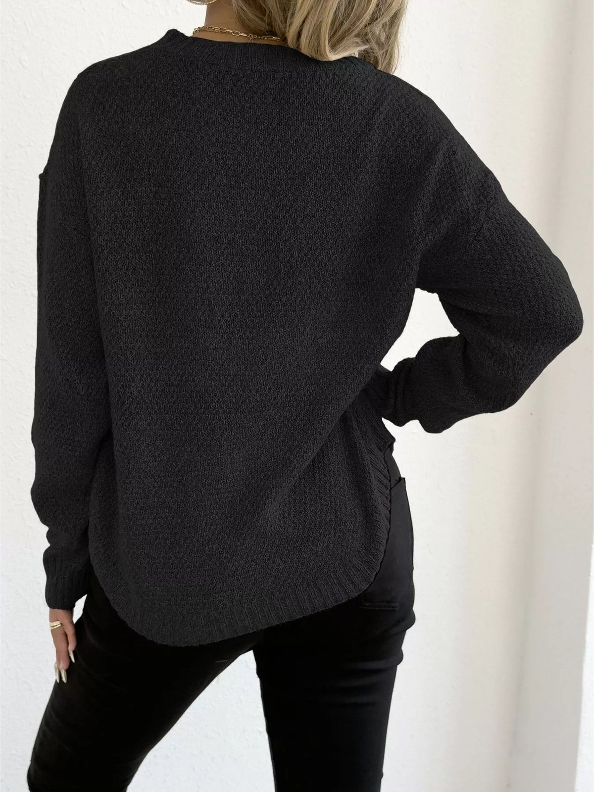 Lace Bow Embroidered Round Neck Sweater