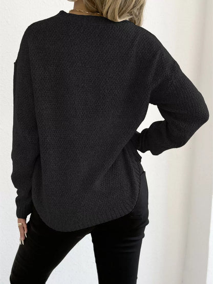 Lace Bow Embroidered Round Neck Sweater