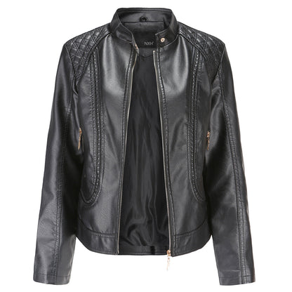 Stand Collar Faux Leather Jacket Black