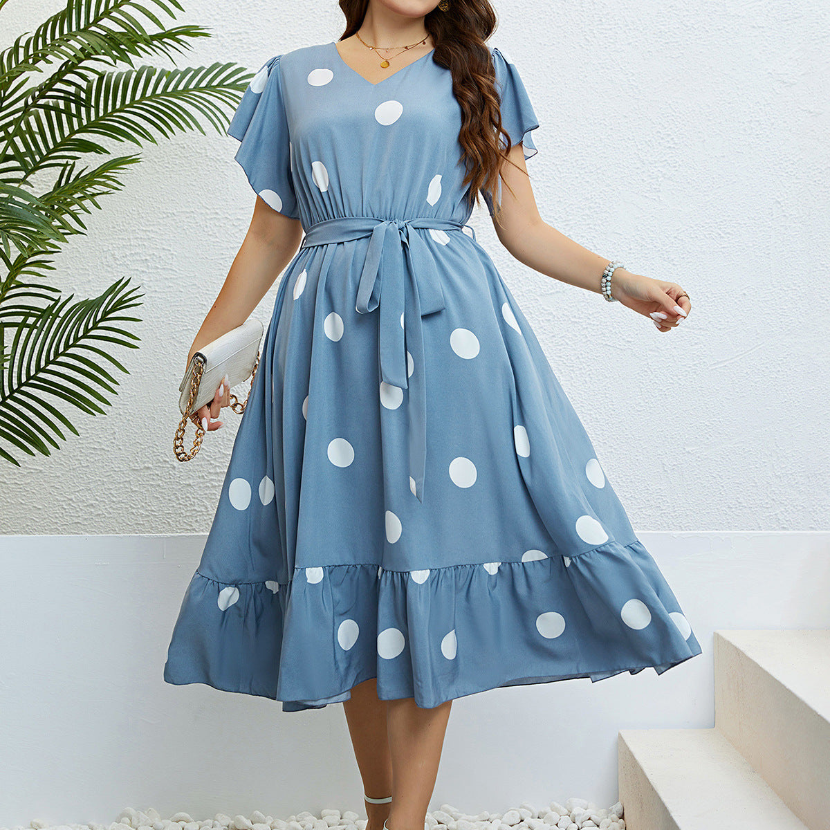 Renee V neck Lace Up Blue