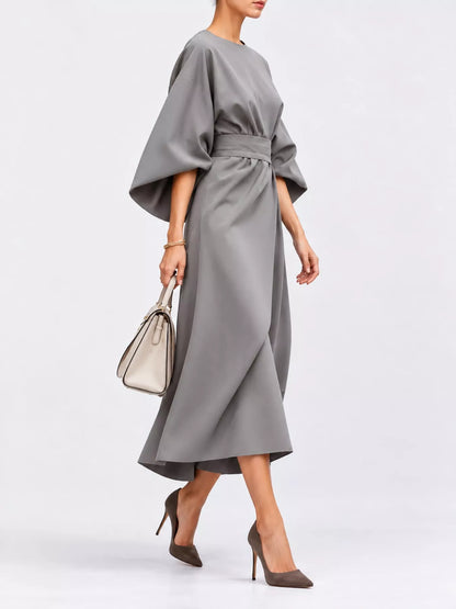 Full Sleeve Kimono Sleeves Round Neck Midi Dress Plus Size