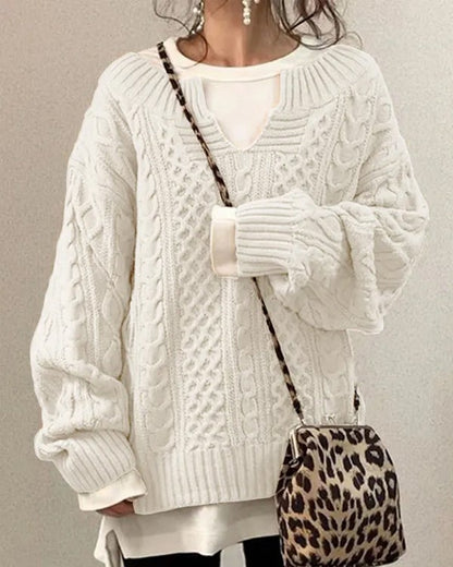 Clidress Little V Neck Hand Twist Sweater