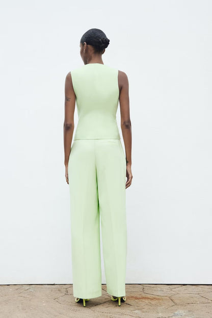 Sleeveless V neck Vest & Bottom Set