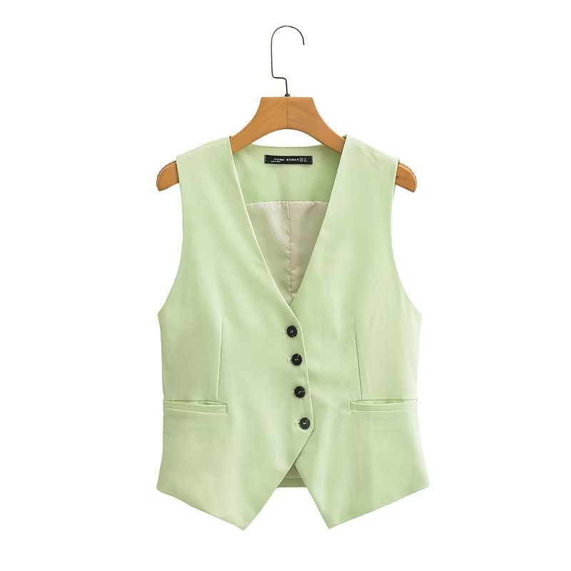 Sleeveless V neck Vest & Bottom Set Vest