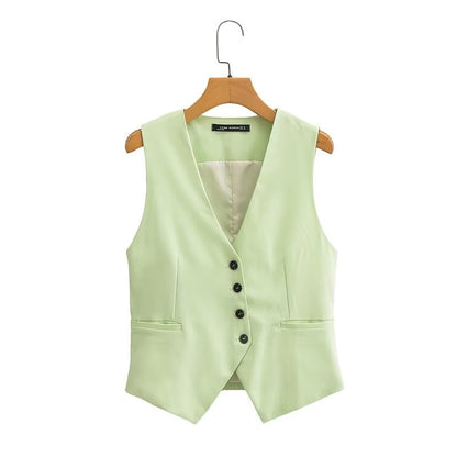 Sleeveless V neck Vest & Bottom Set Vest