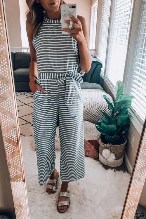 Clidress Striped Wide Leg Knot Jumpsuit