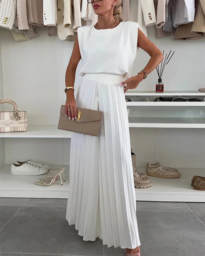 Clidress Top & Pleated Wide Leg Pants Set