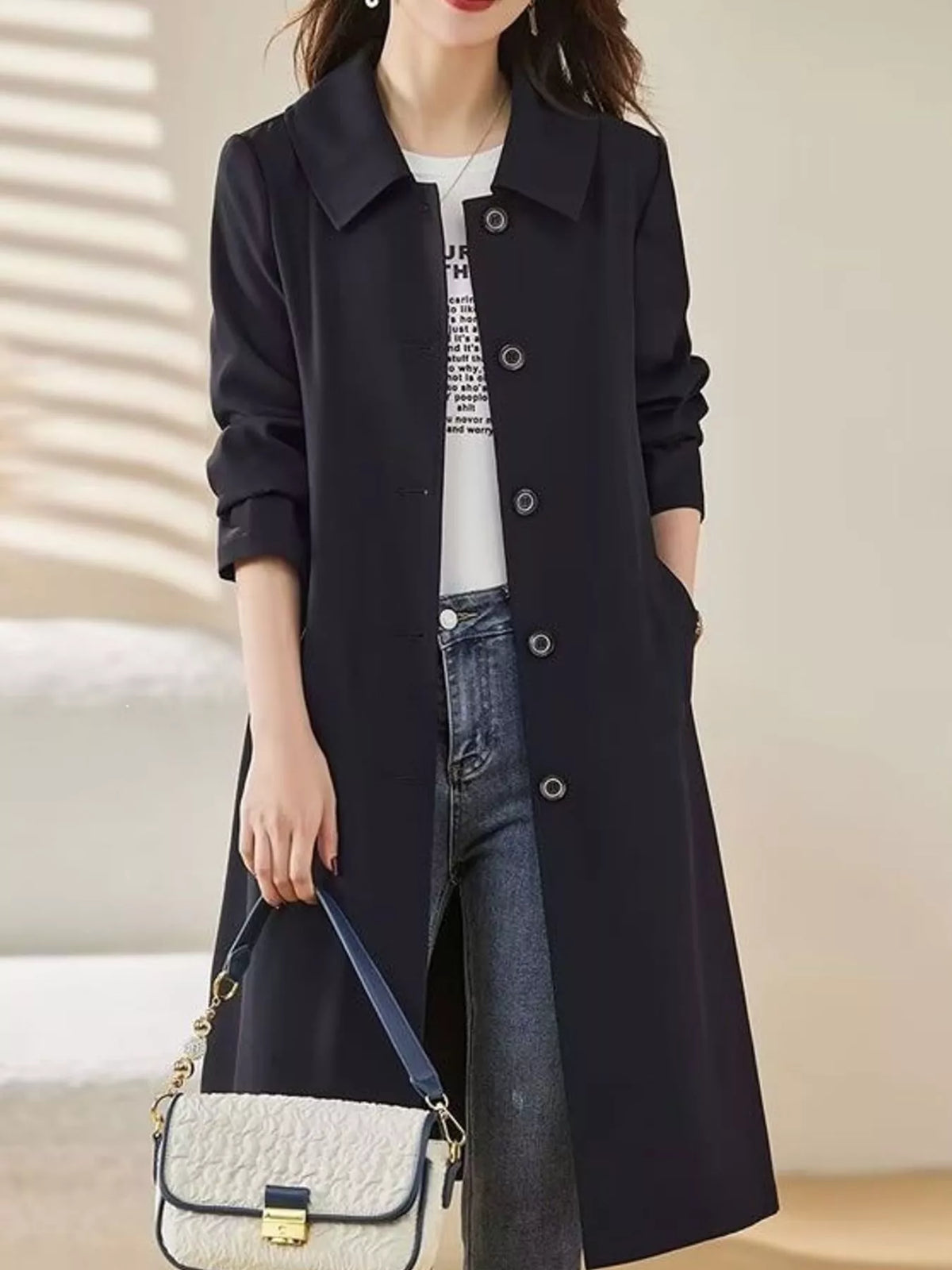 Plus Size Button Up Longline Coat