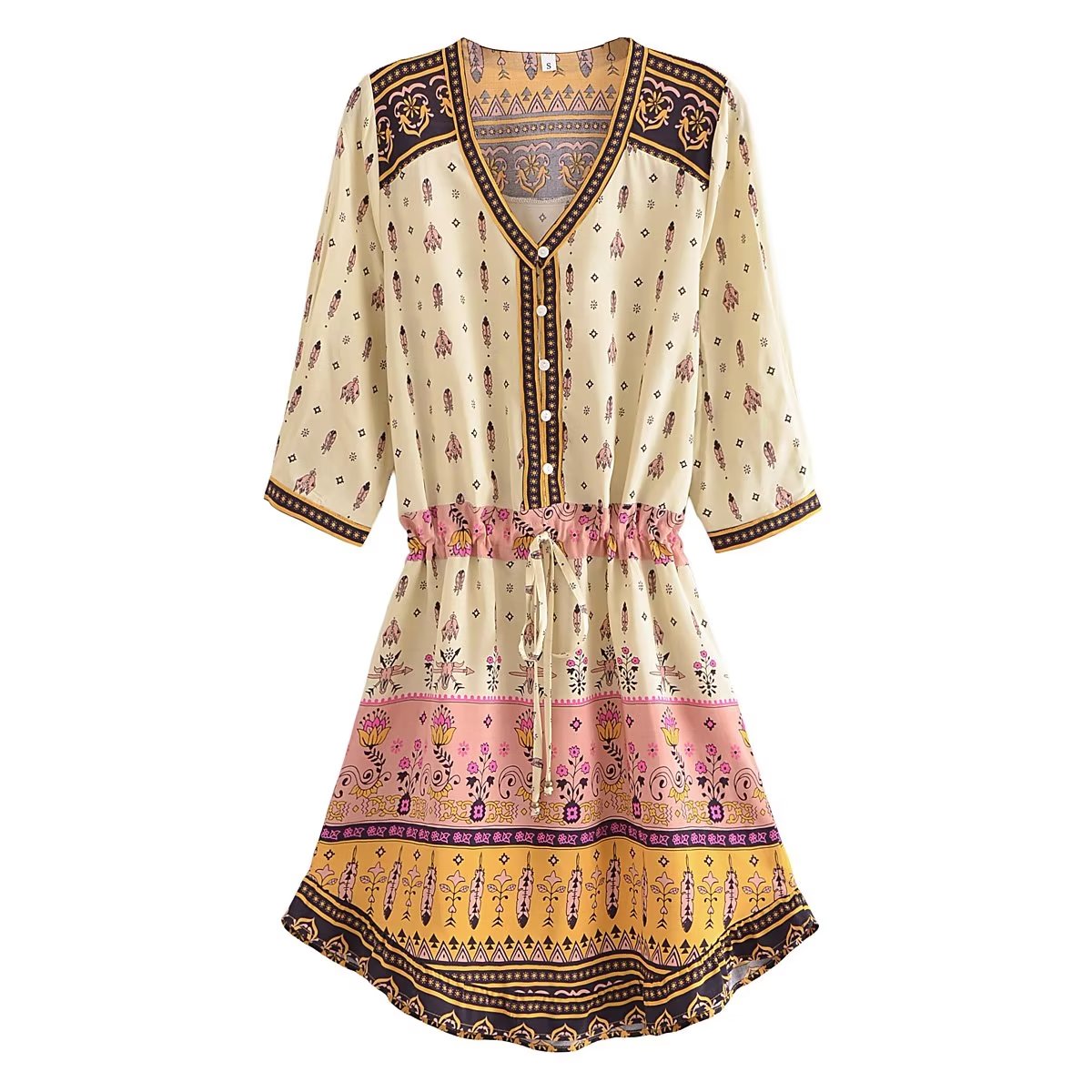 Polly V Neck Printed Dress Yellow
