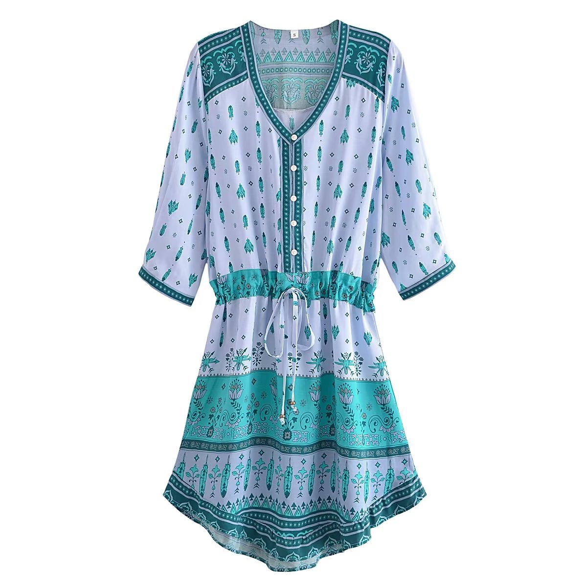 Polly V Neck Printed Dress Blue