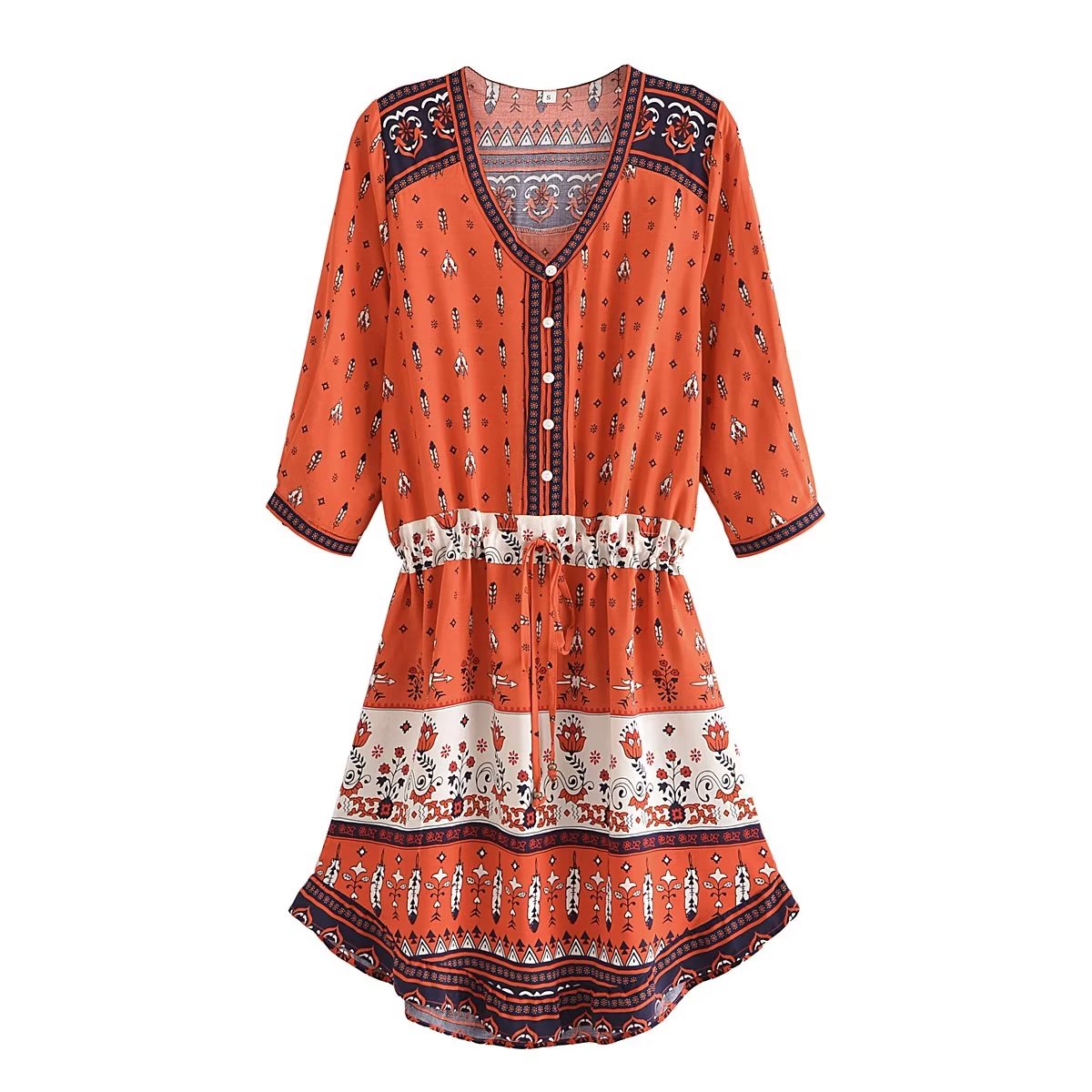 Polly V Neck Printed Dress Orange