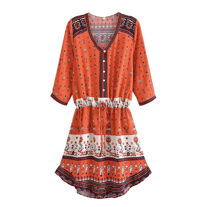 Polly V Neck Printed Dress Orange