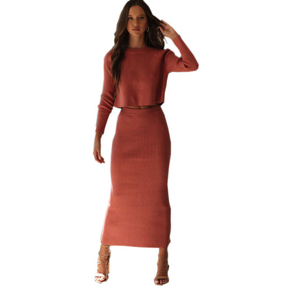 Knitted Slit Maxi Sweater Dress Red