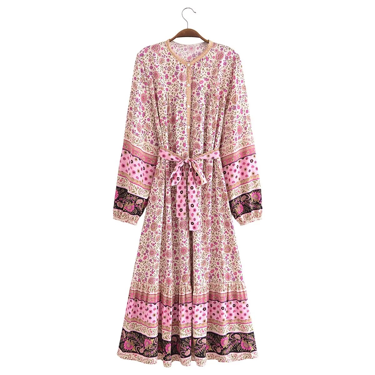 Gal Belted Printed Maxi Midi Pink