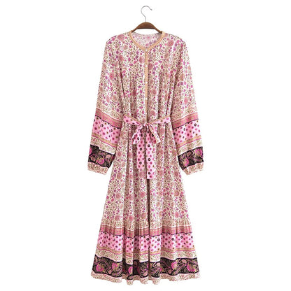 Gal Belted Printed Maxi Midi Pink