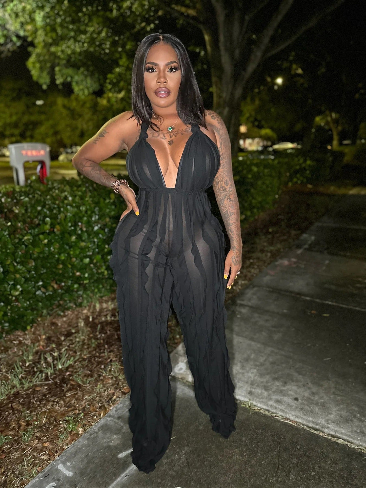 Plunge High Waist Jumpsuit