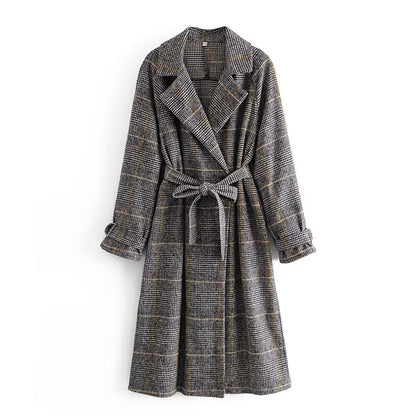 Plaid Collared Coat Trench Coat Multicolor
