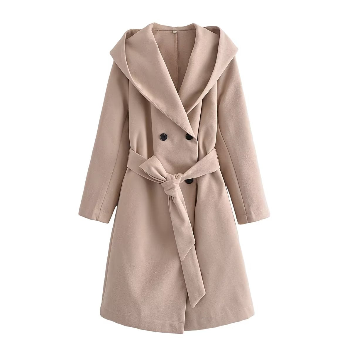 Belt Hooded Long Sleeve Trench Coat Oats