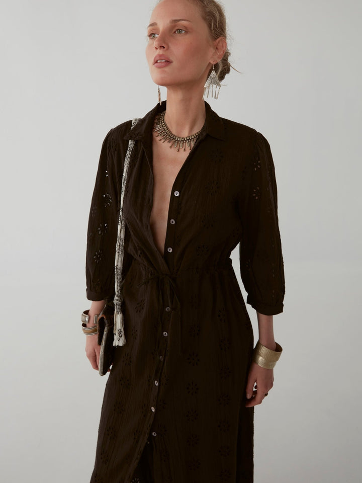 Carol Sexy Embroidered Kaftan Dress Black