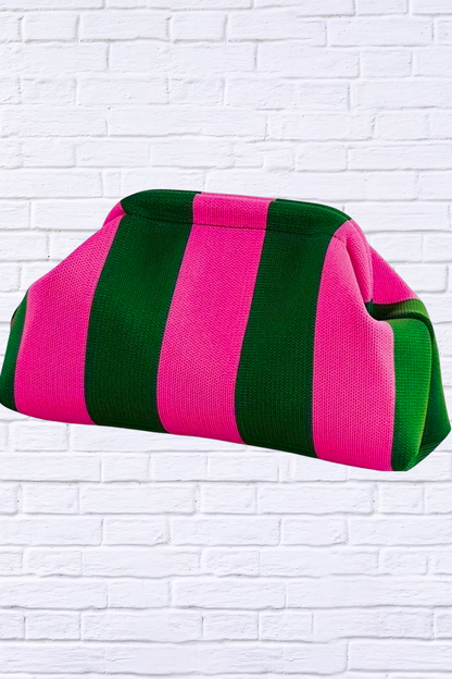 Make Up Bag or Clutch Bag Green and Hot Pink