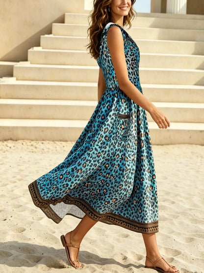 Leopard Zip Front Hooded Dress