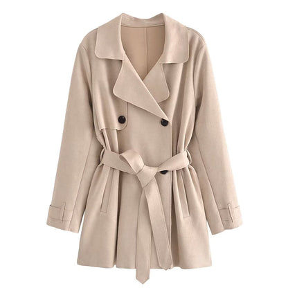 Suede Texture Trench Coat Khaki