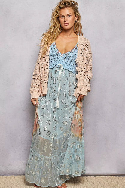 POL Open-Knit Floral Button Cardigan