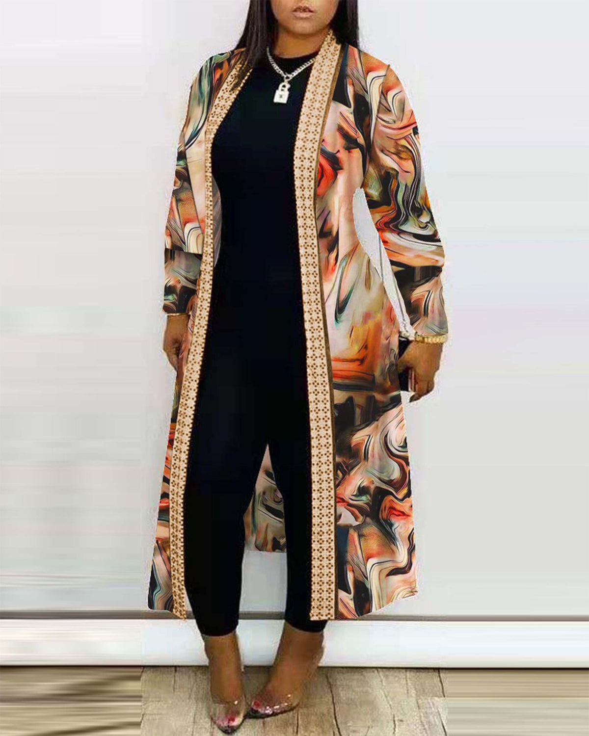 Printed Long Sleeve Cardigan Shawl Graffiti