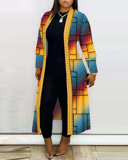 Printed Long Sleeve Cardigan Shawl Yellow