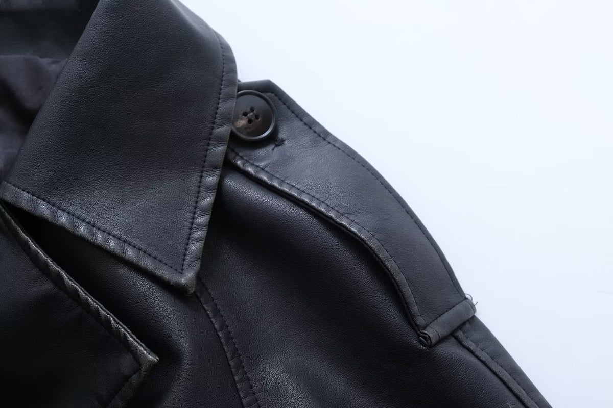 Leather Slim Mid-Length Trench Coat