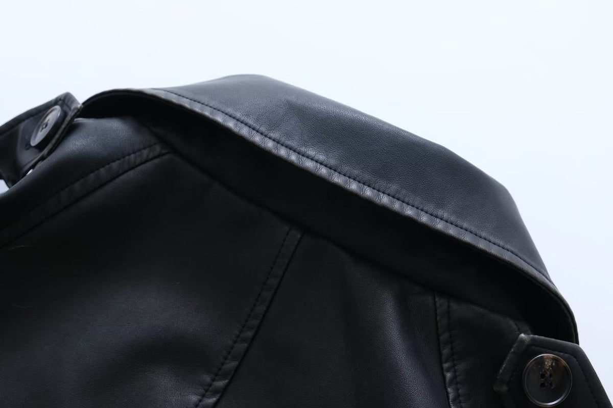 Leather Slim Mid-Length Trench Coat