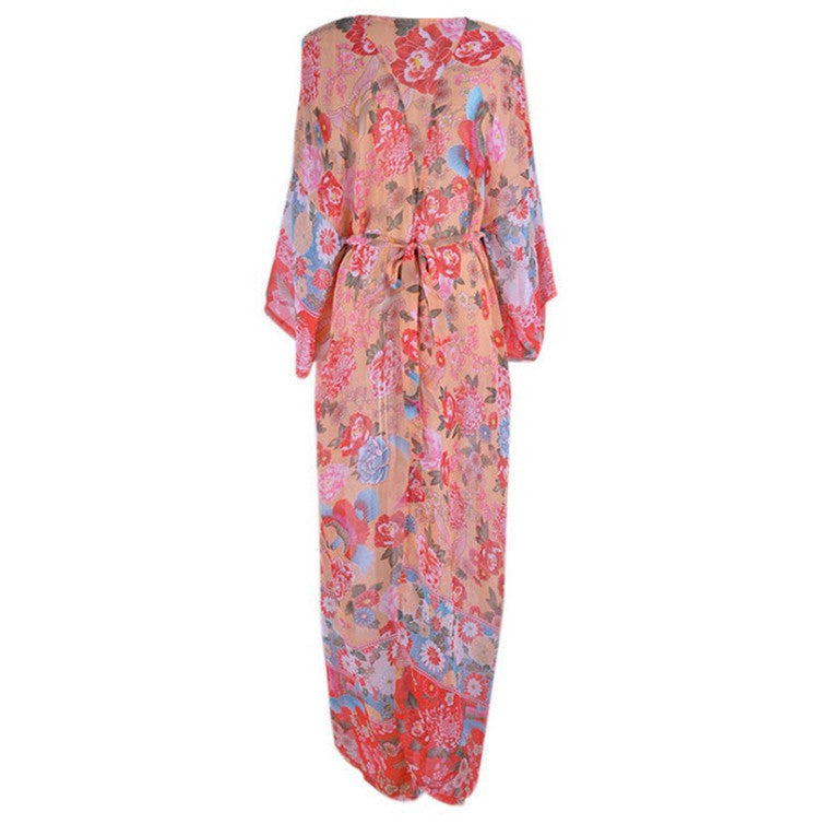 Chiffon Printed Loose Oversized Cardigan Beach Dress Bikini Cover Vacation Dress Sun Protection Shirt