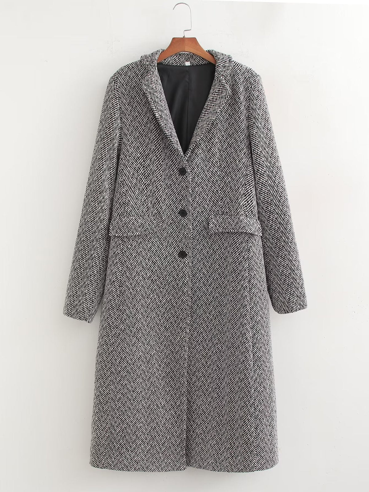 Herringbone Woolen Loose Coat Gray